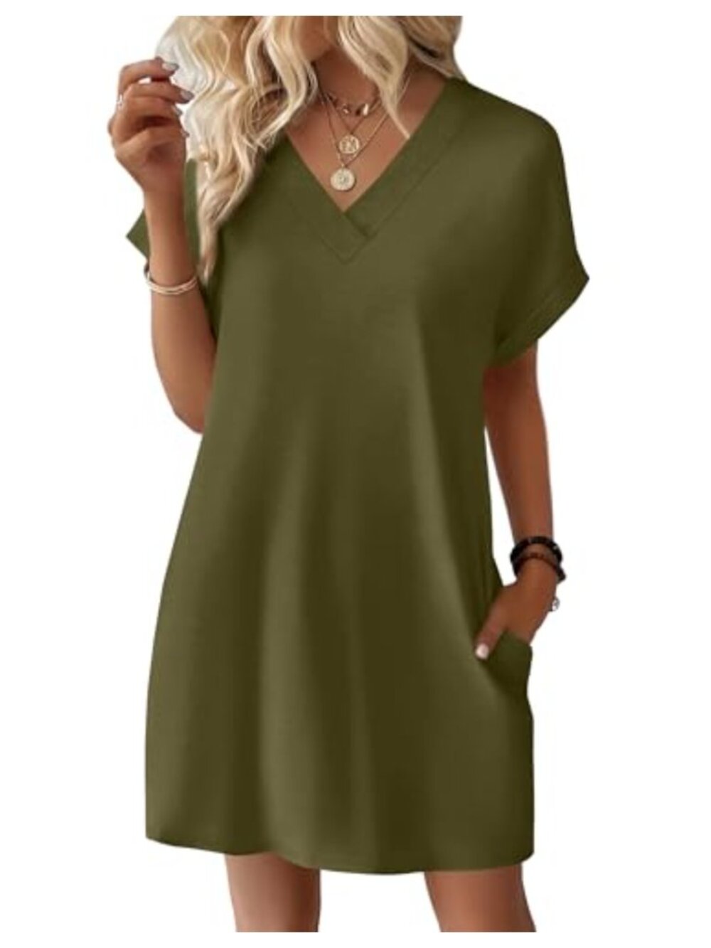 Women's Summer T-Shirt Dress Short Sleeve V-Neck Swing Beach Cover Up with